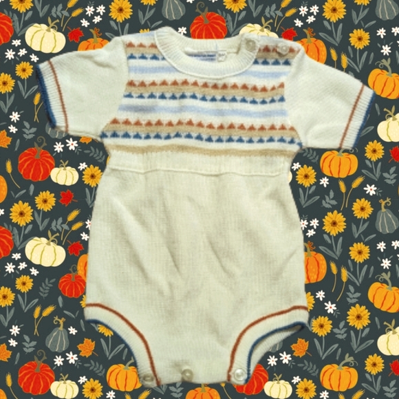 Vintage Other - 1970s Vintage Knit Onesie with Norwegian Geometric Design in Fall Colors